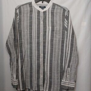 CHAPS WOMEN'S 100% COTTON SHEER STRIPED ROUND NECK BUTTON UP SHIRT GRAY WHITE